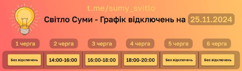 Графік відключень на 25.11.2024