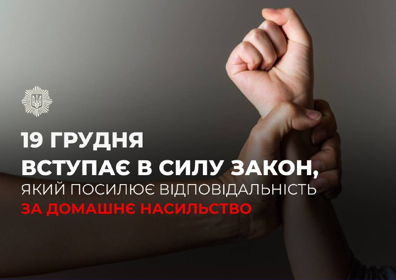 19 грудня вступає в силу закон, який посилює відповідальність за домашнє насильство.